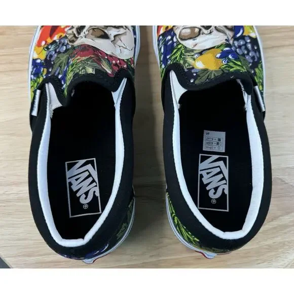 Vans Classic Slip-On Fruit’ Skull Black White Canvas Shoes Sz Men 8.5 Women 10 - Picture 7 of 13